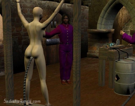 Жесткий секс в наручниках, голую анимированную телку распяли и пристегнули цепью 3D