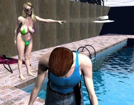 После отдыха сексуальная самочка захотела ебли возле бассейна 3D