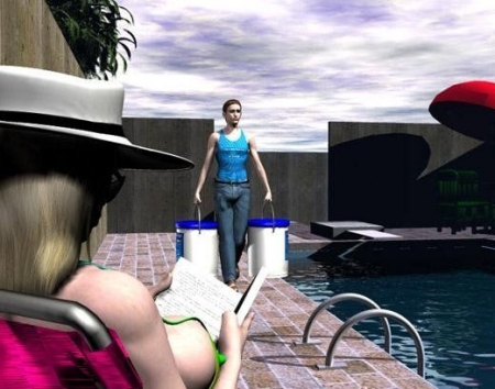 После отдыха сексуальная самочка захотела ебли возле бассейна 3D